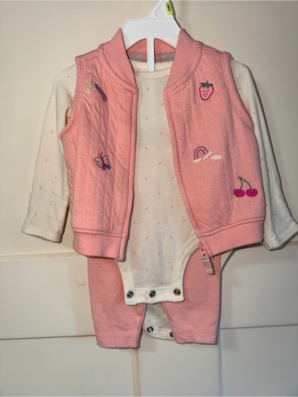 Carter's Cream Onesie with Pink Polka Dot Detail